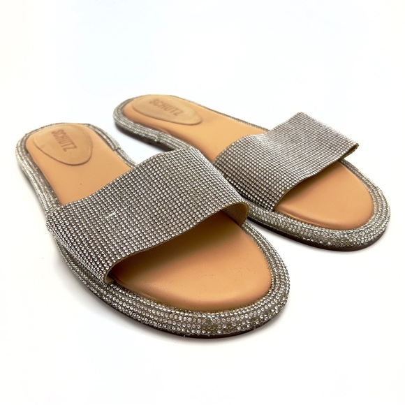 SCHUTZ Alcina Rhinestone Leather Slide Sandals - Picture 4 of 10